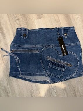 Fashion Nova Blue Denim Mini Skirt with Heart Pocket